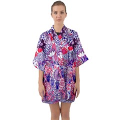 Floral Jungle Purple Quarter Sleeve Kimono Robe