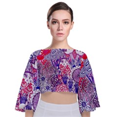 Floral Jungle Purple Tie Back Butterfly Sleeve Chiffon Top by okhismakingart