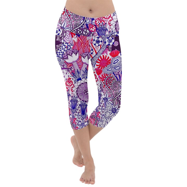 Floral Jungle Purple Lightweight Velour Capri Yoga Leggings