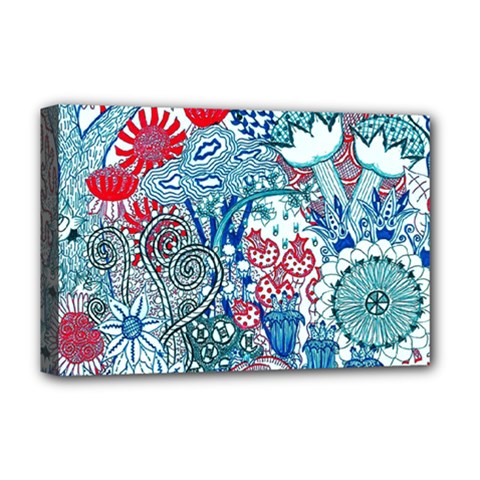 Floral Jungle Blue Deluxe Canvas 18  X 12  (stretched) by okhismakingart