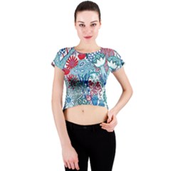 Floral Jungle Blue Crew Neck Crop Top by okhismakingart