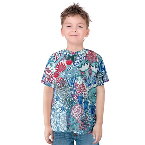 Floral Jungle Blue Kids  Cotton Tee by okhismakingart