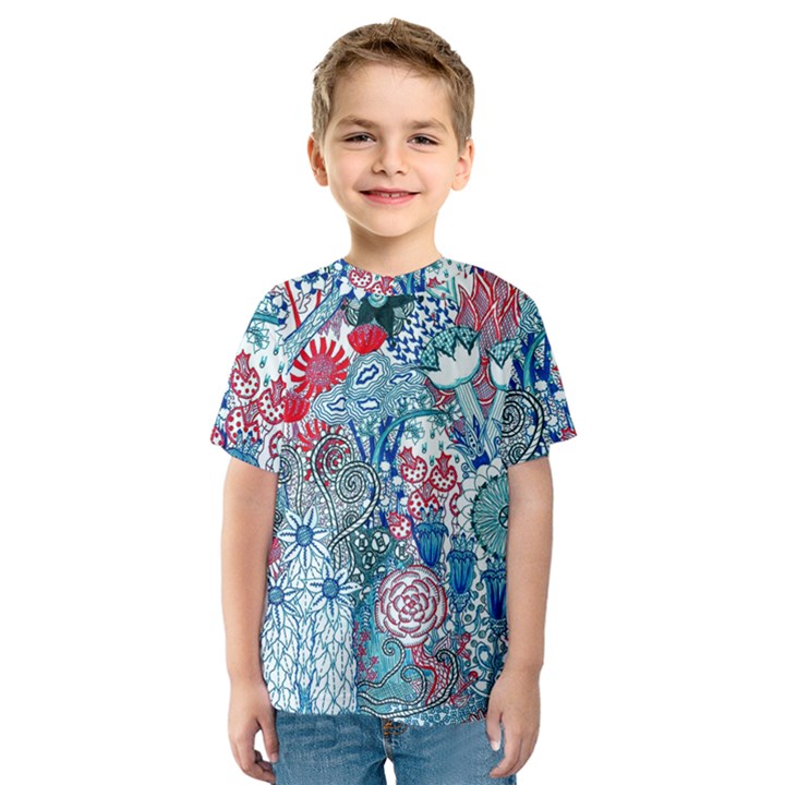 Floral Jungle Blue Kids  Sport Mesh Tee