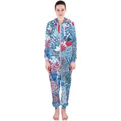 Floral Jungle Blue Hooded Jumpsuit (ladies)  by okhismakingart