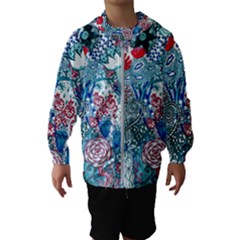 Floral Jungle Blue Kids  Hooded Windbreaker by okhismakingart