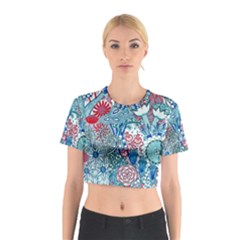 Floral Jungle Blue Cotton Crop Top by okhismakingart