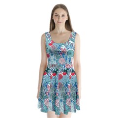 Floral Jungle Blue Split Back Mini Dress  by okhismakingart