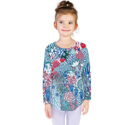 Floral Jungle Blue Kids  Long Sleeve Tee by okhismakingart