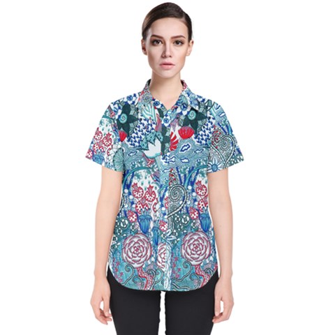 Floral Jungle Blue Women s Short Sleeve Shirt by okhismakingart