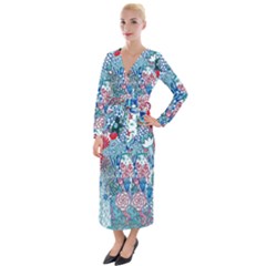 Floral Jungle Blue Velvet Maxi Wrap Dress by okhismakingart