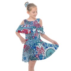 Floral Jungle Blue Kids  Shoulder Cutout Chiffon Dress by okhismakingart