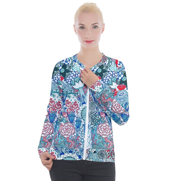 Floral Jungle Blue Casual Zip Up Jacket