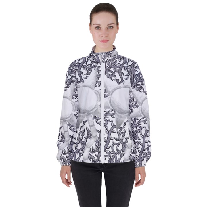 Geometric Flower and Vines 01 Women s High Neck Windbreaker