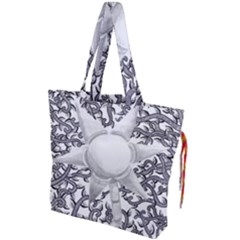 Geometric Flower And Vines 01 Drawstring Tote Bag by okhismakingart