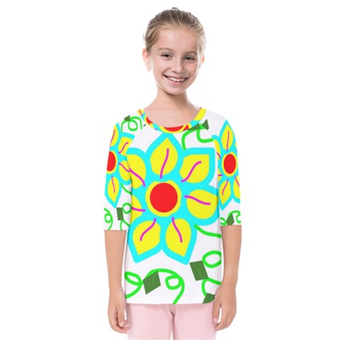 Digital Flower Kids  Quarter Sleeve Raglan Tee by okhismakingart