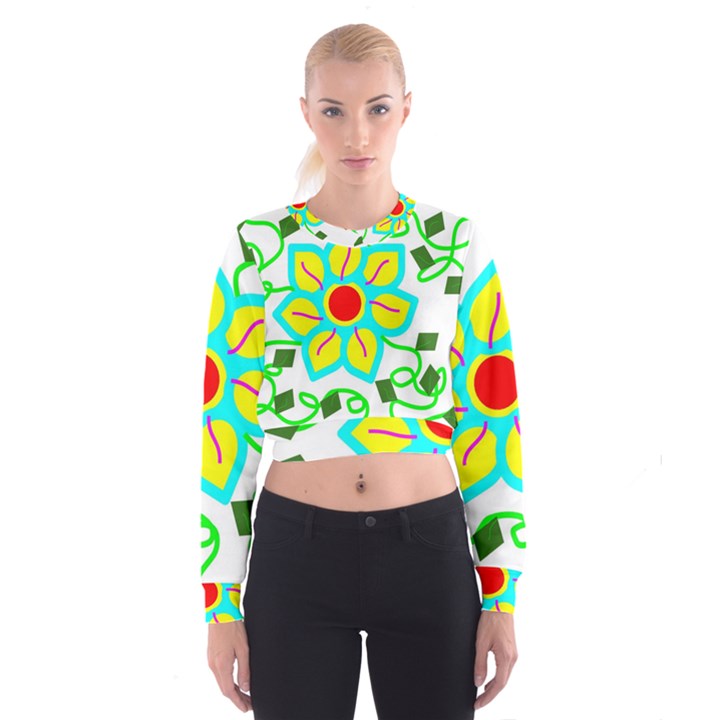 Digital Flower Cropped Sweatshirt