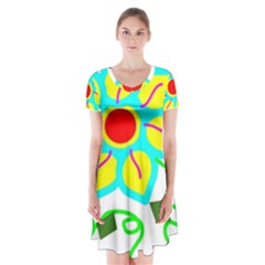 Digital Flower Short Sleeve V-neck Flare Dress by okhismakingart