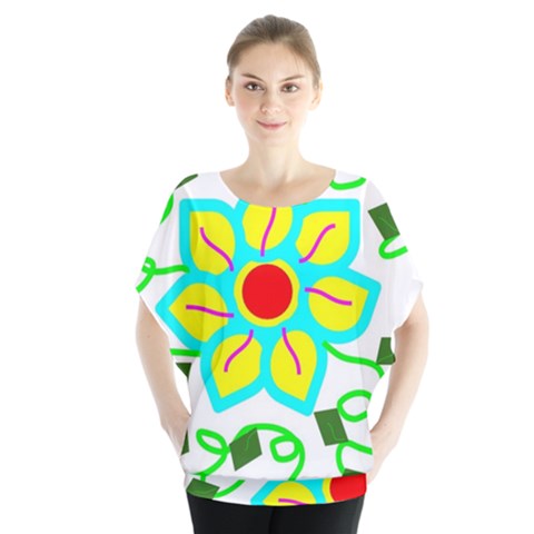 Digital Flower Batwing Chiffon Blouse by okhismakingart