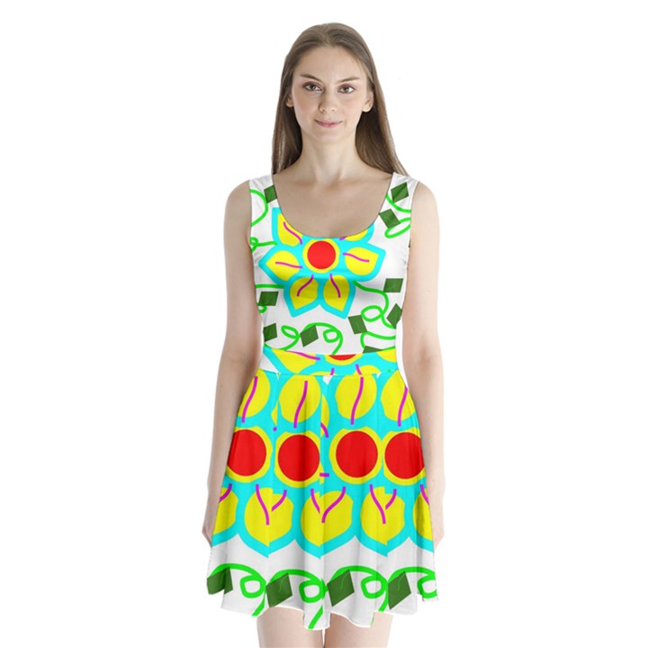 Digital Flower Split Back Mini Dress 