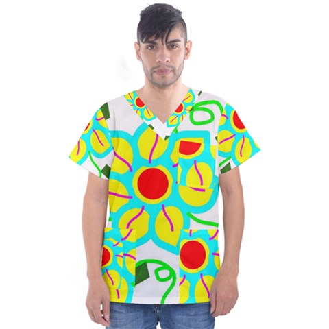 Digital Flower Men s V-neck Scrub Top by okhismakingart