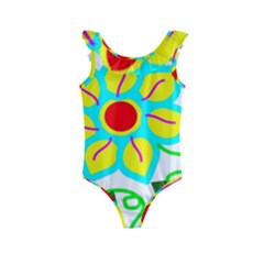 Digital Flower Kids  Frill Swimsuit by okhismakingart