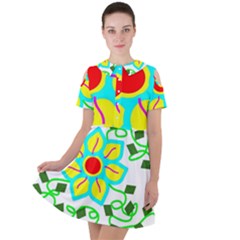 Digital Flower Short Sleeve Shoulder Cut Out Dress  by okhismakingart