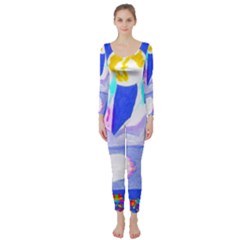 Angel s City In Blue Long Sleeve Catsuit by okhismakingart