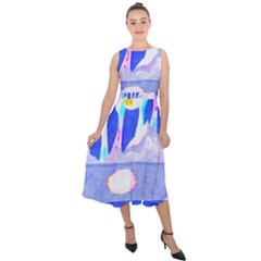 Angel s City In Blue Midi Tie-back Chiffon Dress by okhismakingart