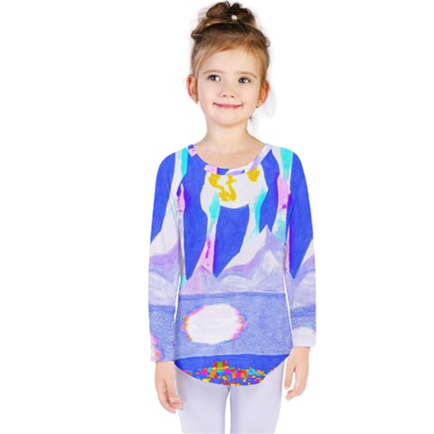 Angel s City In Blue Kids  Long Sleeve Tee by okhismakingart