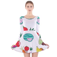 Fruits Veggies Long Sleeve Velvet Skater Dress by okhismakingart