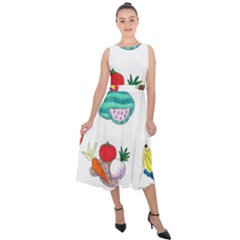 Fruits Veggies Midi Tie-back Chiffon Dress by okhismakingart