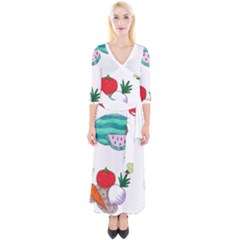 Fruits Veggies Quarter Sleeve Wrap Maxi Dress by okhismakingart