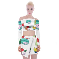 Fruits Veggies Off Shoulder Top With Mini Skirt Set by okhismakingart