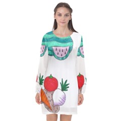 Fruits Veggies Long Sleeve Chiffon Shift Dress  by okhismakingart