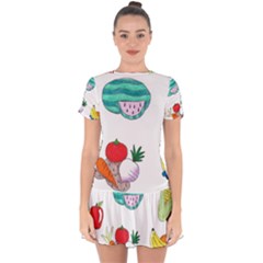 Fruits Veggies Drop Hem Mini Chiffon Dress by okhismakingart