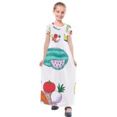 Fruits Veggies Kids  Short Sleeve Maxi Dress by okhismakingart