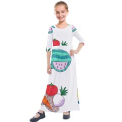 Fruits Veggies Kids  Quarter Sleeve Maxi Dress by okhismakingart