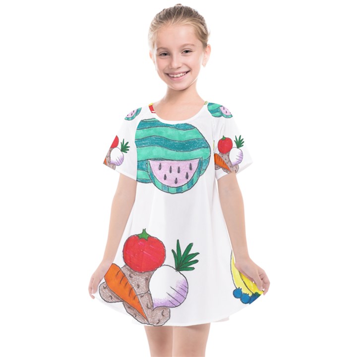 Fruits Veggies Kids  Smock Dress