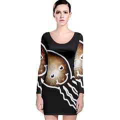 Friendly Firework Squid Long Sleeve Velvet Bodycon Dress by okhismakingart