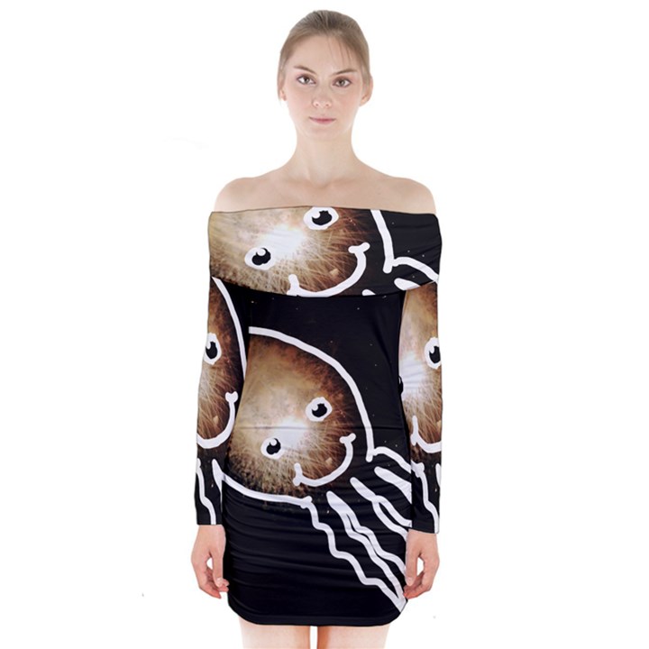 Friendly Firework Squid Long Sleeve Off Shoulder Dress