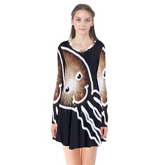 Friendly Firework Squid Long Sleeve V-neck Flare Dress by okhismakingart