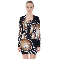 Friendly Firework Squid V-neck Bodycon Long Sleeve Dress by okhismakingart