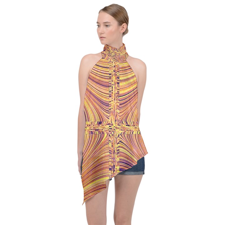 Electric Field Art X Halter Asymmetric Satin Top