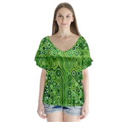 Electric Field Art Xii V-neck Flutter Sleeve Top by okhismakingart