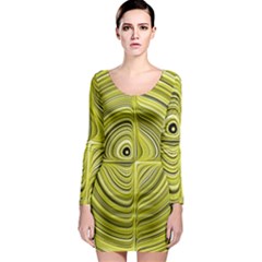 Electric Field Art Xxvii Long Sleeve Bodycon Dress by okhismakingart