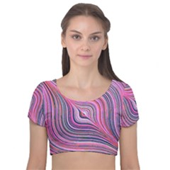 Electric Field Art Xxx Velvet Short Sleeve Crop Top 