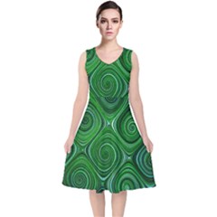 Electric Field Art Xliv V-neck Midi Sleeveless Dress  by okhismakingart