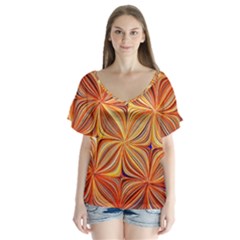 Electric Field Art Xlvi V-neck Flutter Sleeve Top by okhismakingart