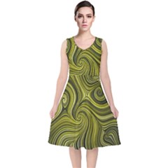 Electric Field Art Xlviii V-neck Midi Sleeveless Dress  by okhismakingart