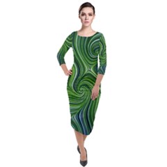 Electric Field Art Xlix Quarter Sleeve Midi Velour Bodycon Dress